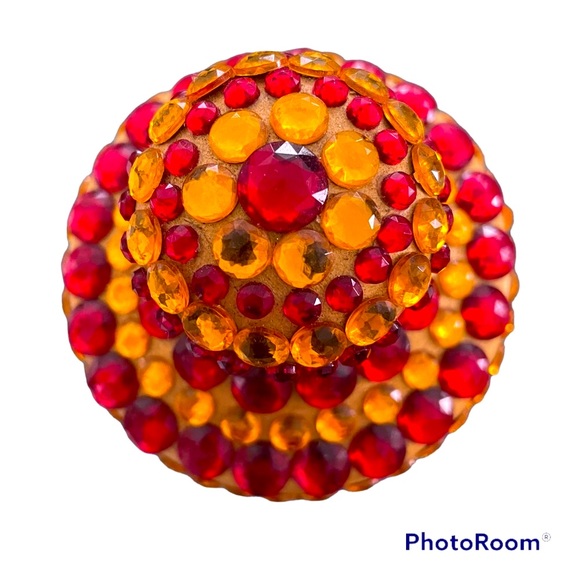 Hand decorated jar with cover embellished with ornaments. Gold Red and Yellow - Picture 3 of 7